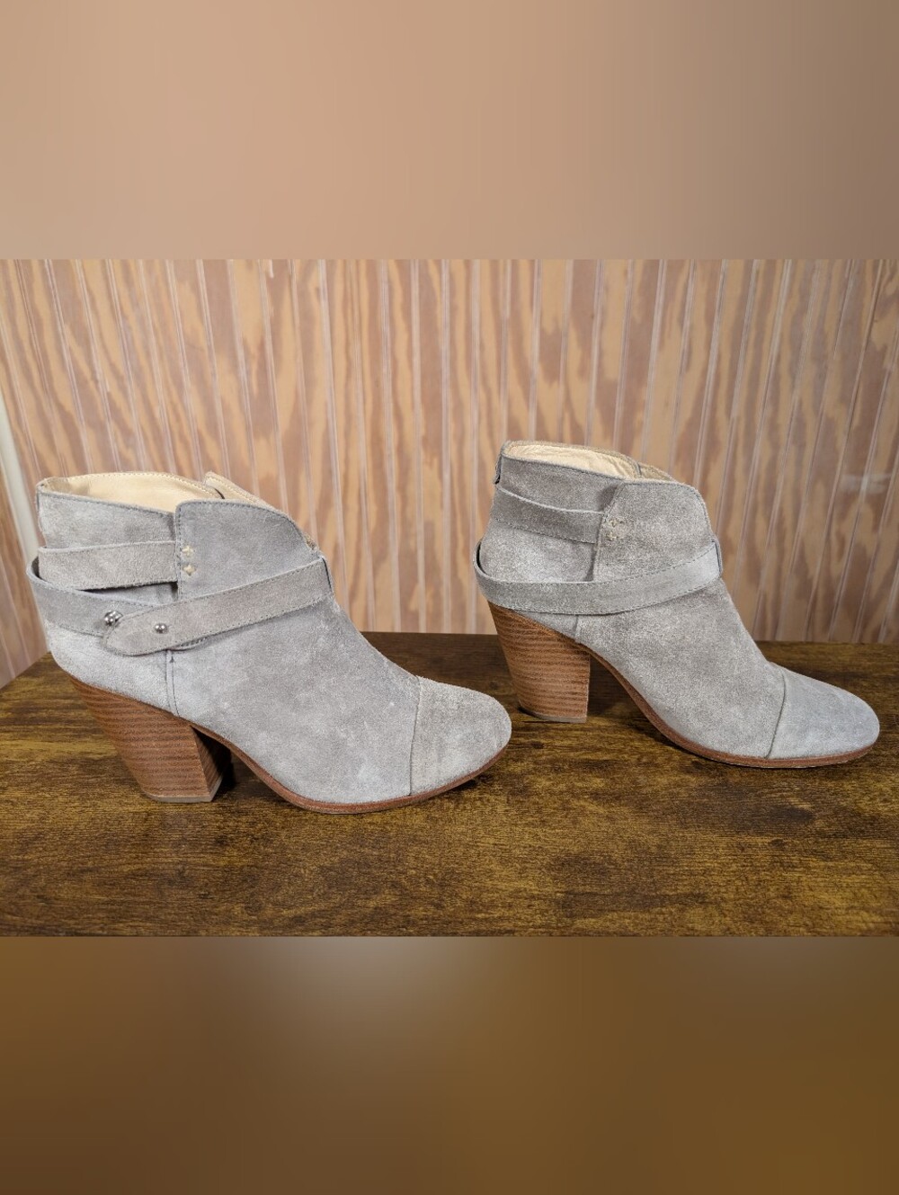 rag & bone Gray Suede Cutout Ankle Booties with Stacked Heel - Picture 3 of 10